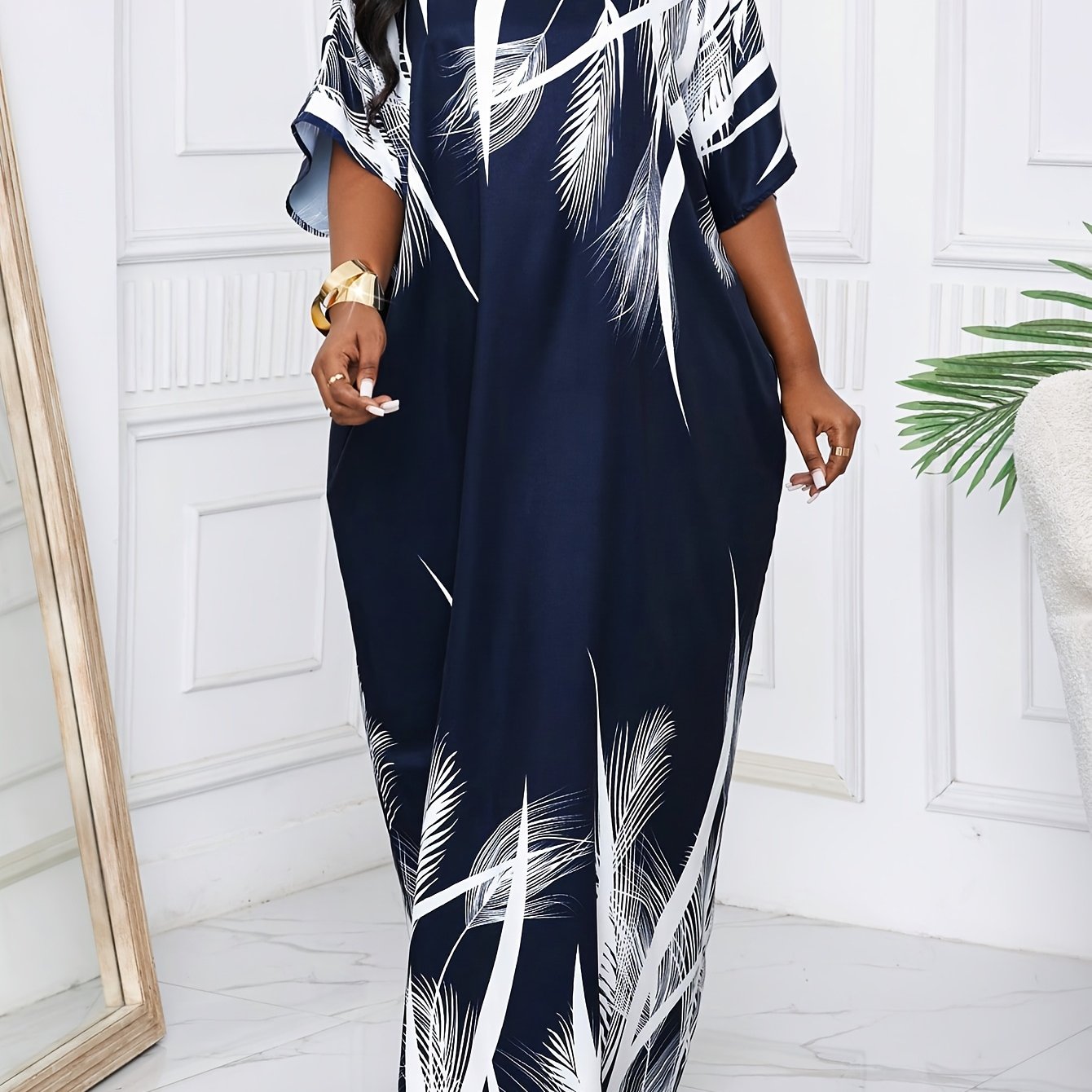 Robe longue élégante à col en V cranté pour femmes