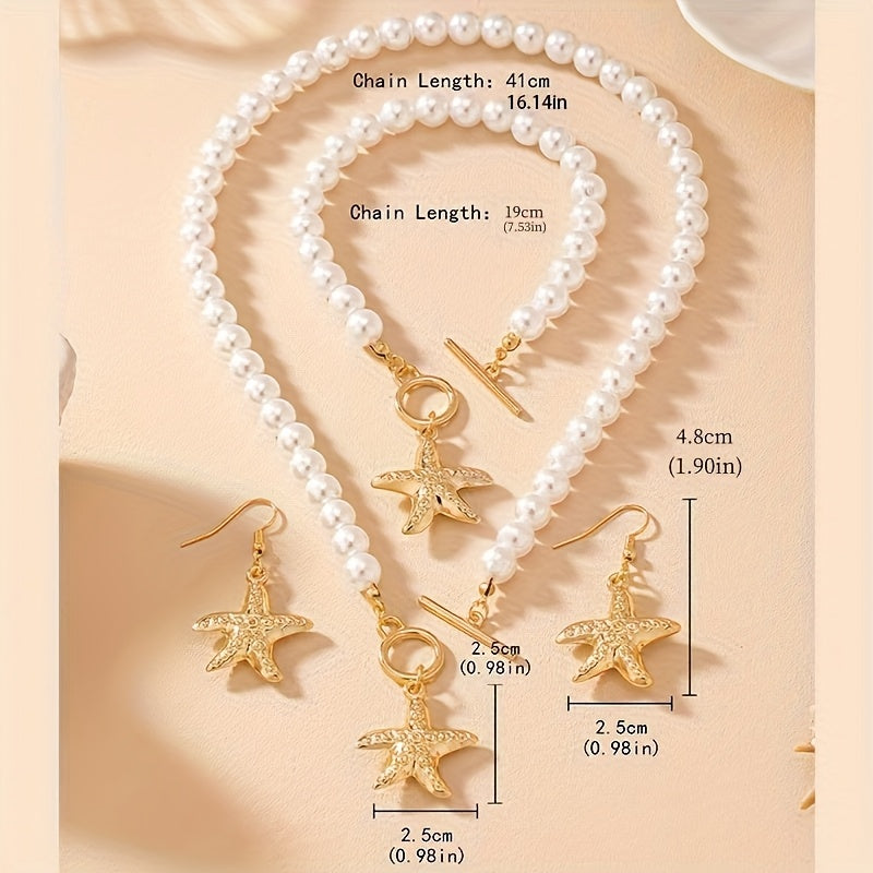1 ensemble de collier d’étoile de mer de perle d’imitation de nouvelle mode