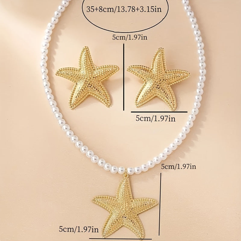 Ensemble de 1 ensemble de colliers et de boucles d'oreilles élégants en étoile de mer