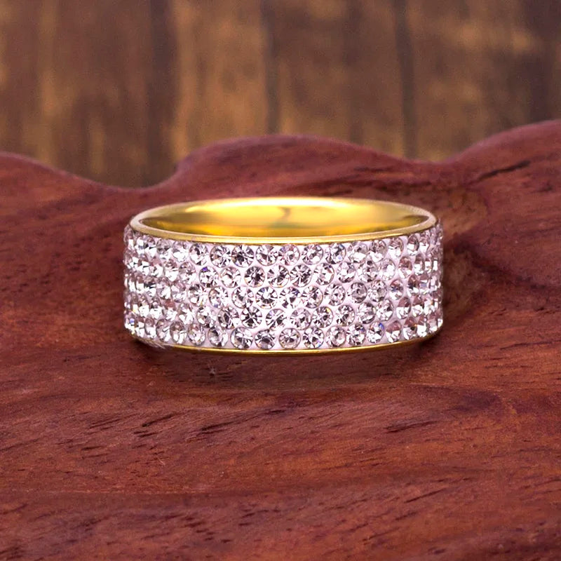 Acier inoxydable 5 rangées bague en cristal pour les femmes de mariage en acier inoxydable anneaux en cristal pour les femmes hommes dame