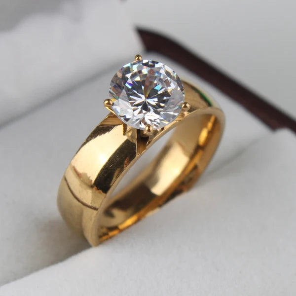 Bagues en acier inoxydable pour hommes et femmes, 6mm, Zircon clair, couleur or, bijoux, vente en gros, lots