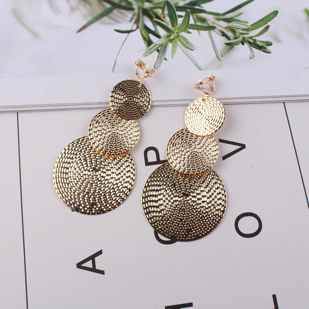 JIOFREE longues boucles d'oreilles à Clip en métal pour femmes boucles d'oreilles Vintage sans Piercing oreille Clip