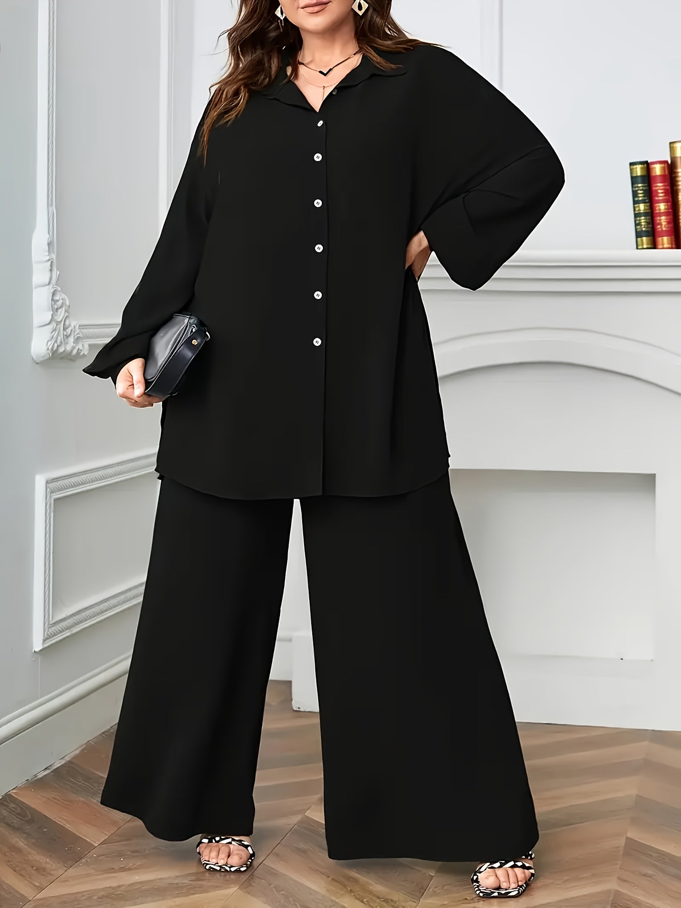 Grande taille, grande taille Ensemble deux pièces à la mode et élégant à col en V pour femmes