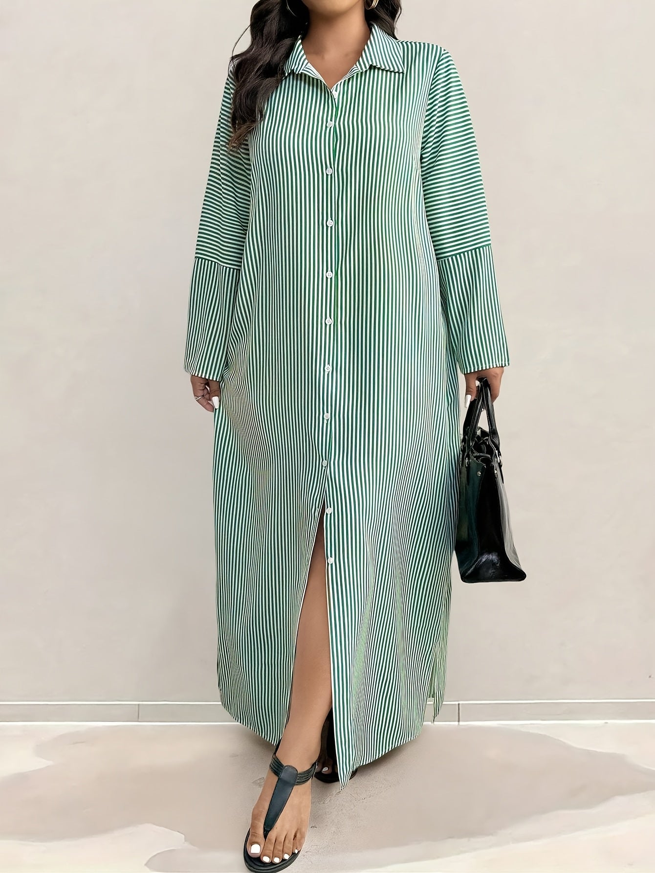 Grande taille - Robe chemise longue rayée élégante pour femmes grande taille