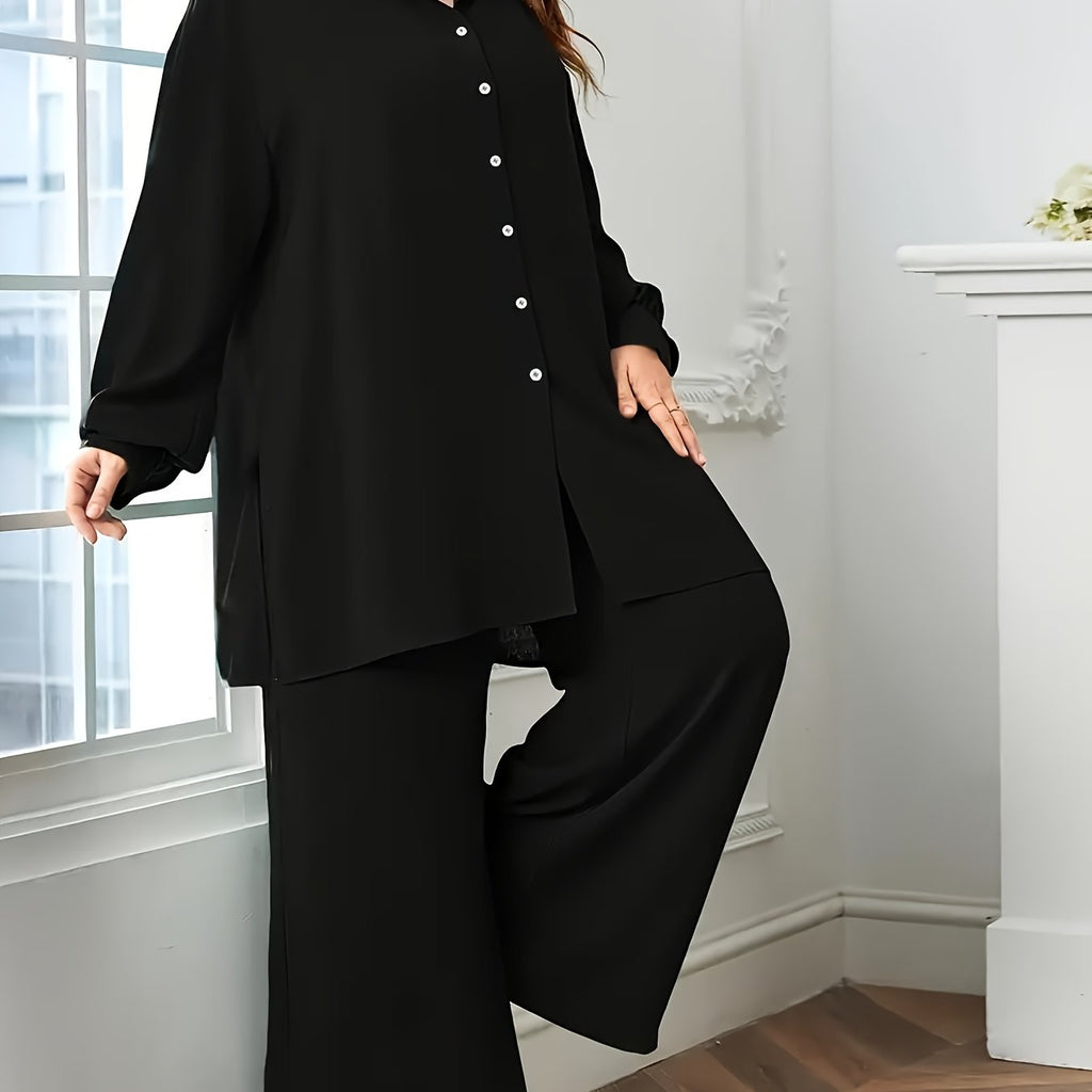 Grande taille, grande taille Ensemble deux pièces à la mode et élégant à col en V pour femmes