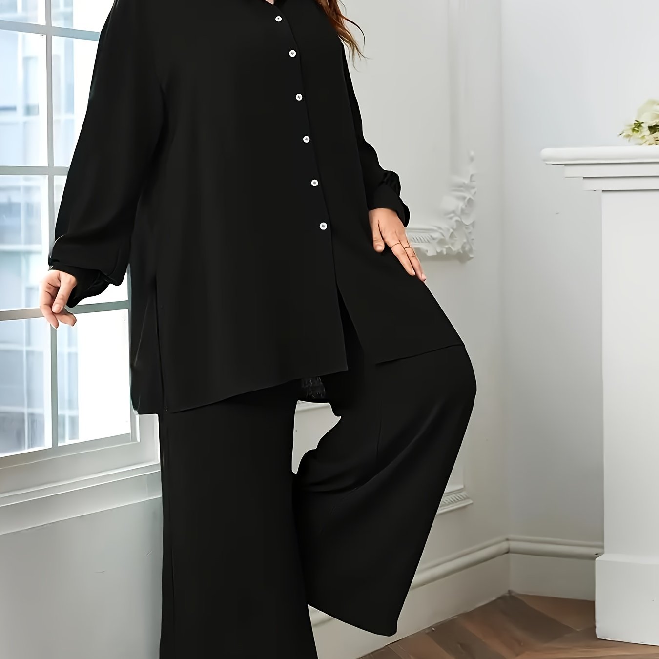 Grande taille, grande taille Ensemble deux pièces à la mode et élégant à col en V pour femmes