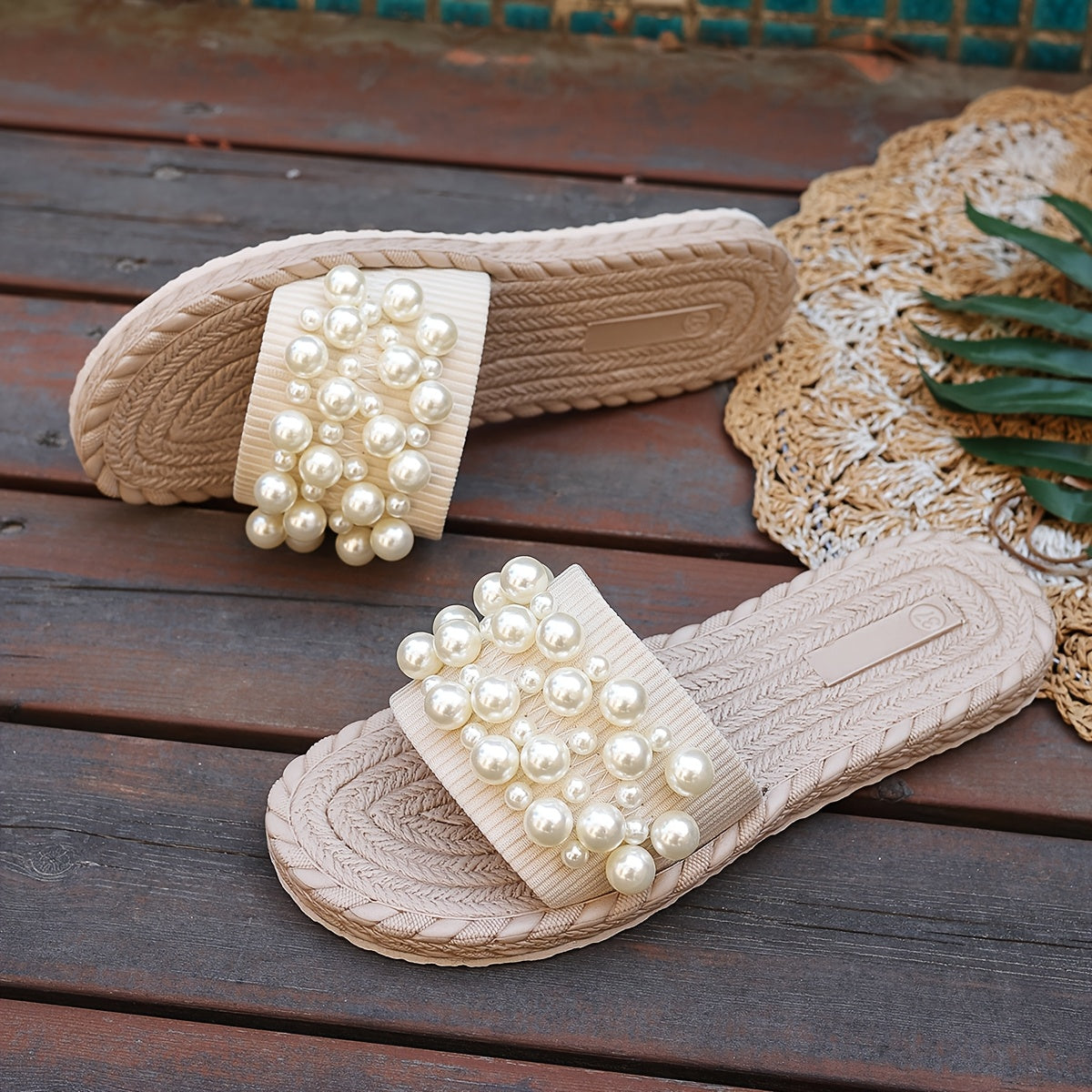 Sandales à glissière en perles pour femmes
