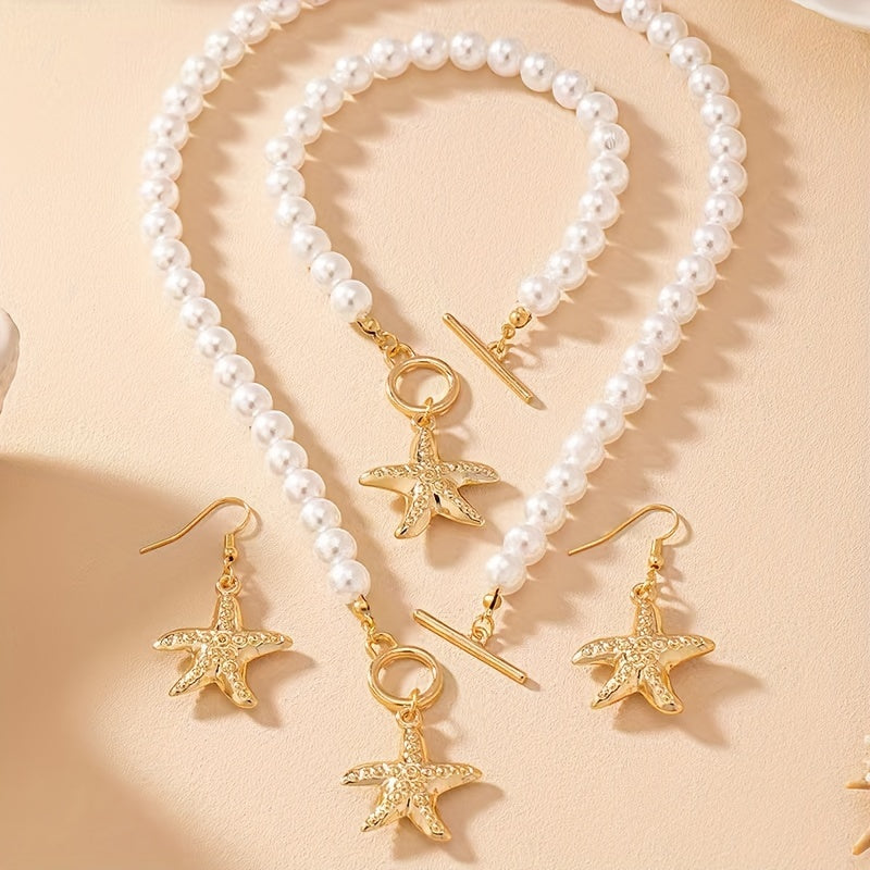 1 ensemble de collier d’étoile de mer de perle d’imitation de nouvelle mode