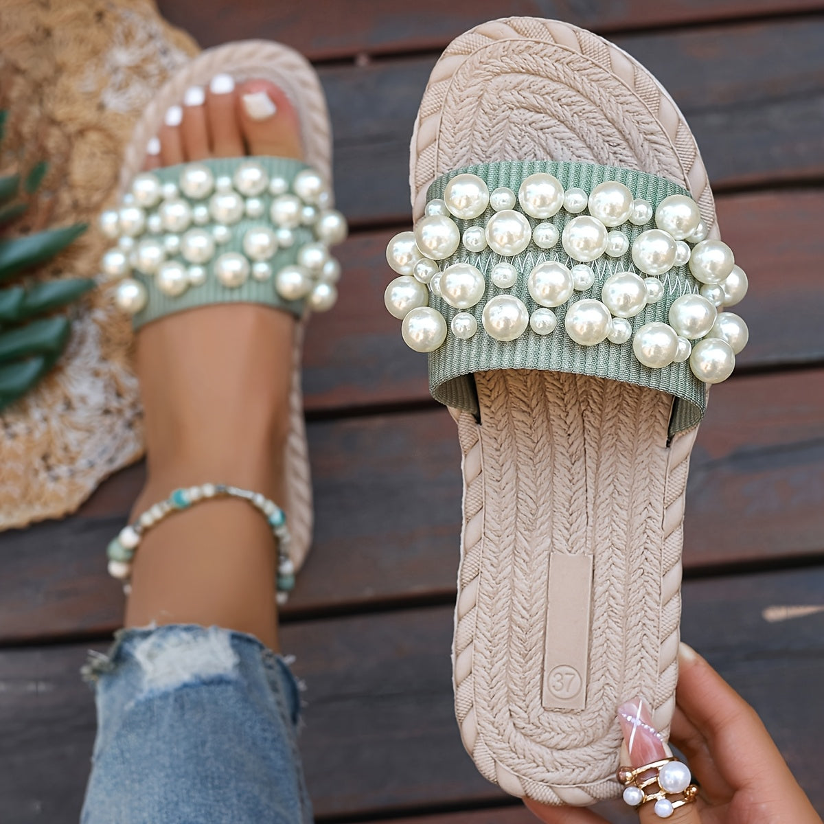 Sandales à glissière en perles pour femmes