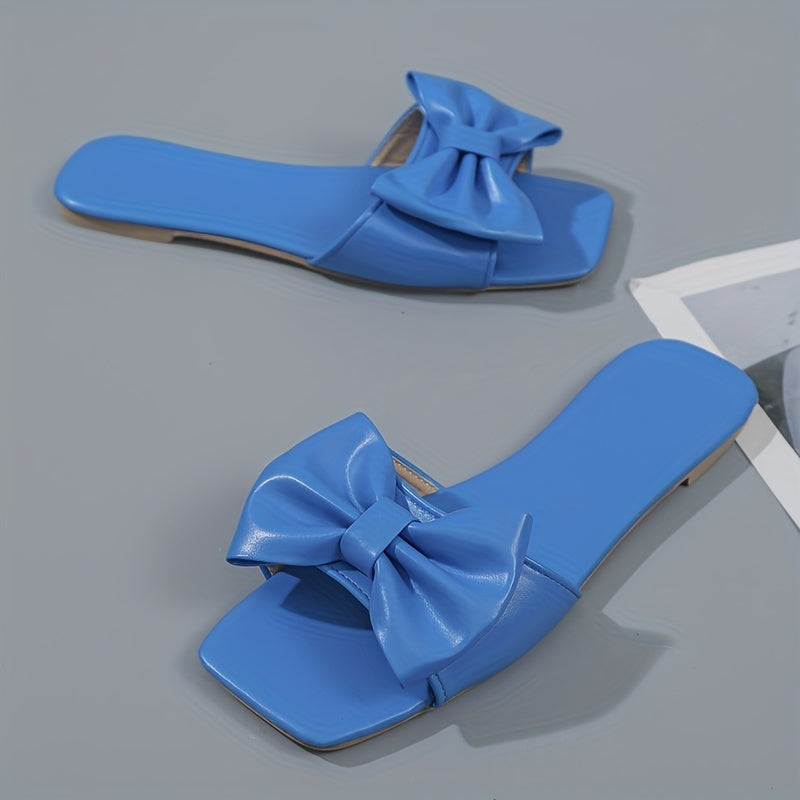 Pantoufles plates Bowknot pour femmes, chaussures antidérapantes à bout ouvert