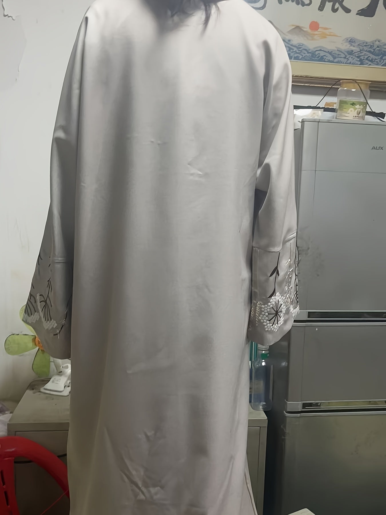 Elegant Long-Sleeve Abaya with Floral Embroidery