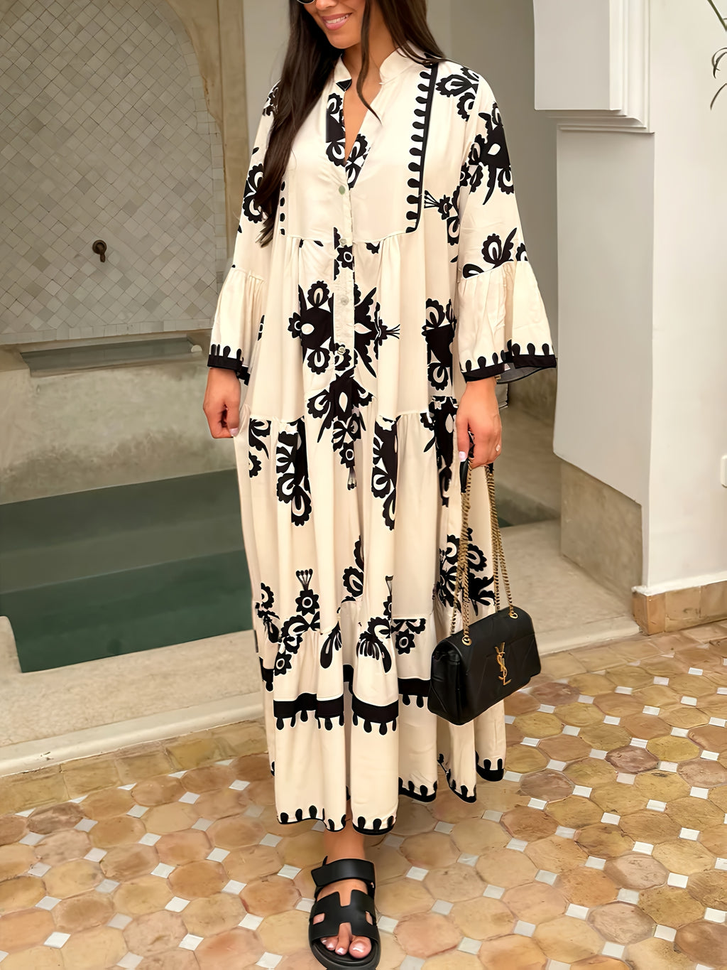 Robe A-Line élégante à manches floral