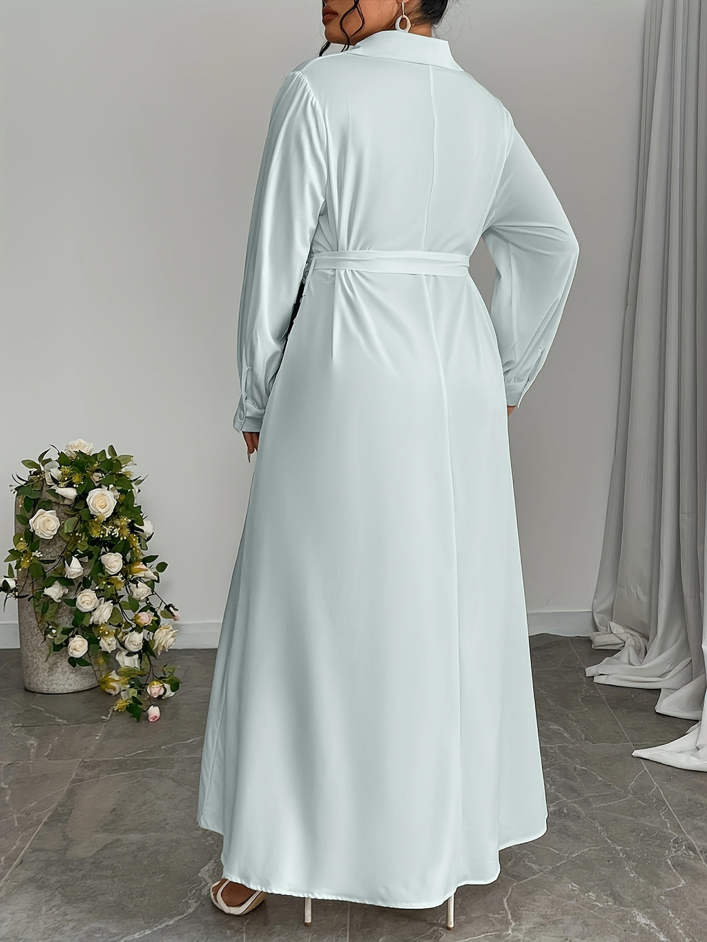 Grande taille, robe longue élégante à motif floral pour femmes, longue à poche latérale ample, printemps/automne longue longueur