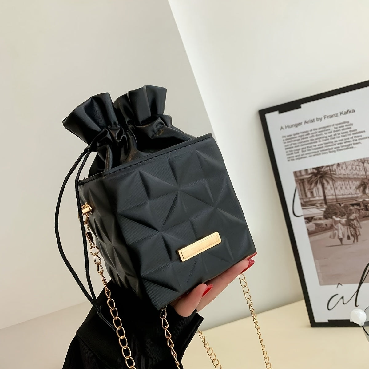 Mini petit sac carré à grille de diamants