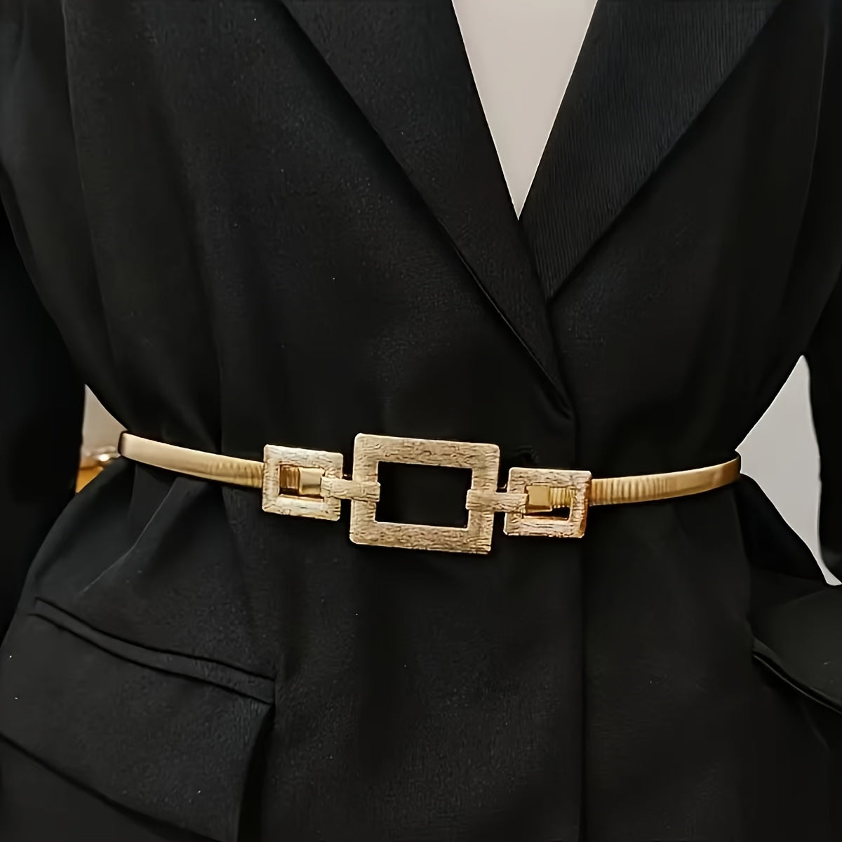 Ceinture de taille élastique à motif géométrique en métal élégant pour femmes pour robes, jupes et chemisiers