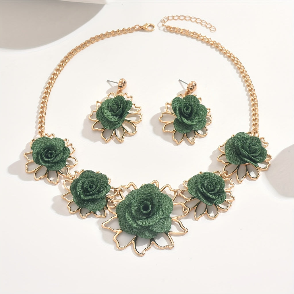 Ensemble de bijoux floraux verts élégants 2 pièces