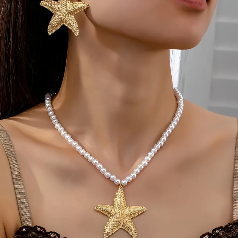 Ensemble de 1 ensemble de colliers et de boucles d'oreilles élégants en étoile de mer
