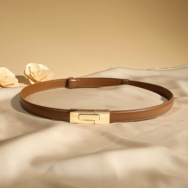 Ceinture en cuir véritable pour femmes large avec boucle dorée