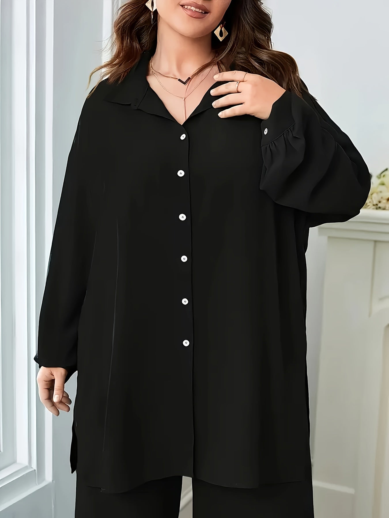 Grande taille, grande taille Ensemble deux pièces à la mode et élégant à col en V pour femmes