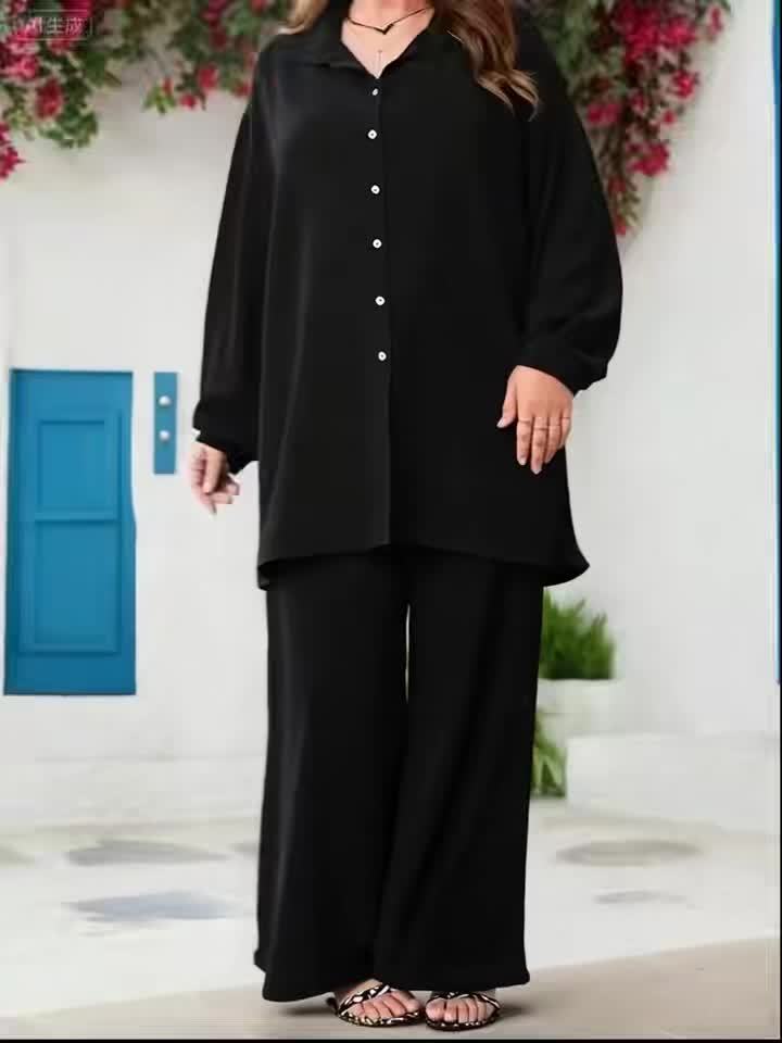 Grande taille, grande taille Ensemble deux pièces à la mode et élégant à col en V pour femmes