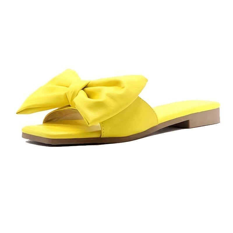 Pantoufles plates Bowknot pour femmes, chaussures antidérapantes à bout ouvert