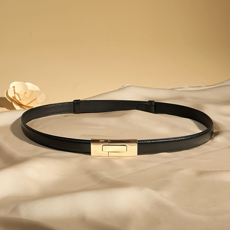 Ceinture en cuir véritable pour femmes large avec boucle dorée