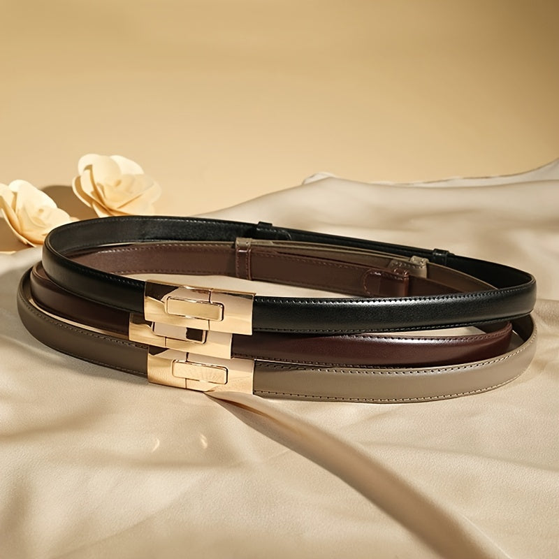 Ceinture en cuir véritable pour femmes large avec boucle dorée