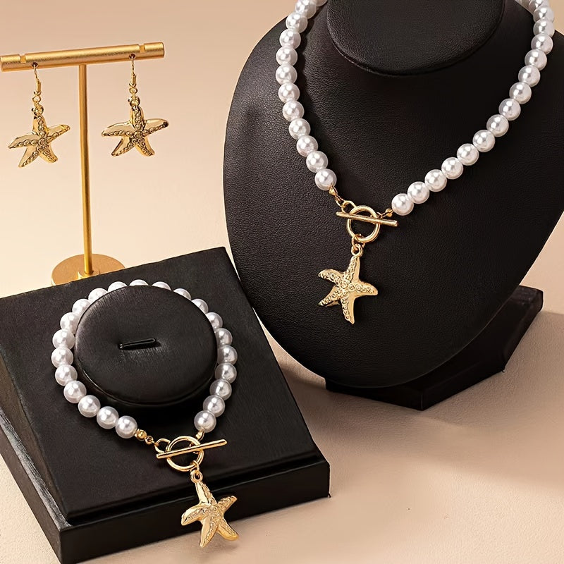 1 ensemble de collier d’étoile de mer de perle d’imitation de nouvelle mode