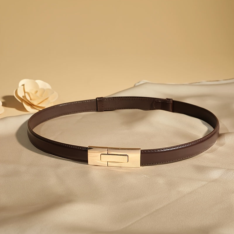 Ceinture en cuir véritable pour femmes large avec boucle dorée