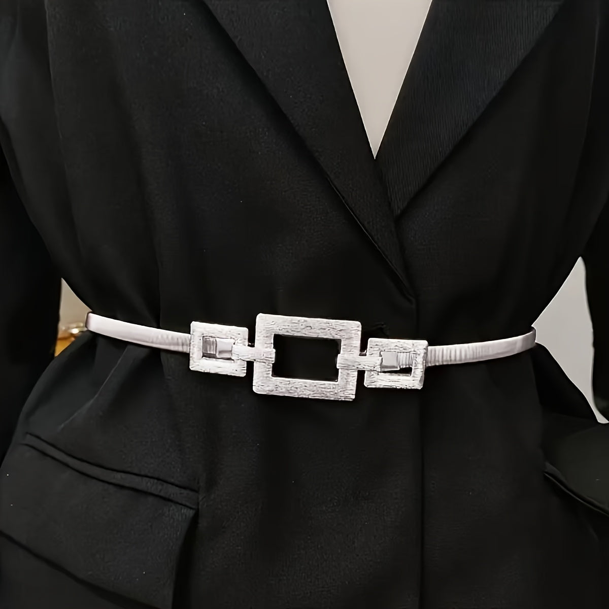 Ceinture de taille élastique à motif géométrique en métal élégant pour femmes pour robes, jupes et chemisiers