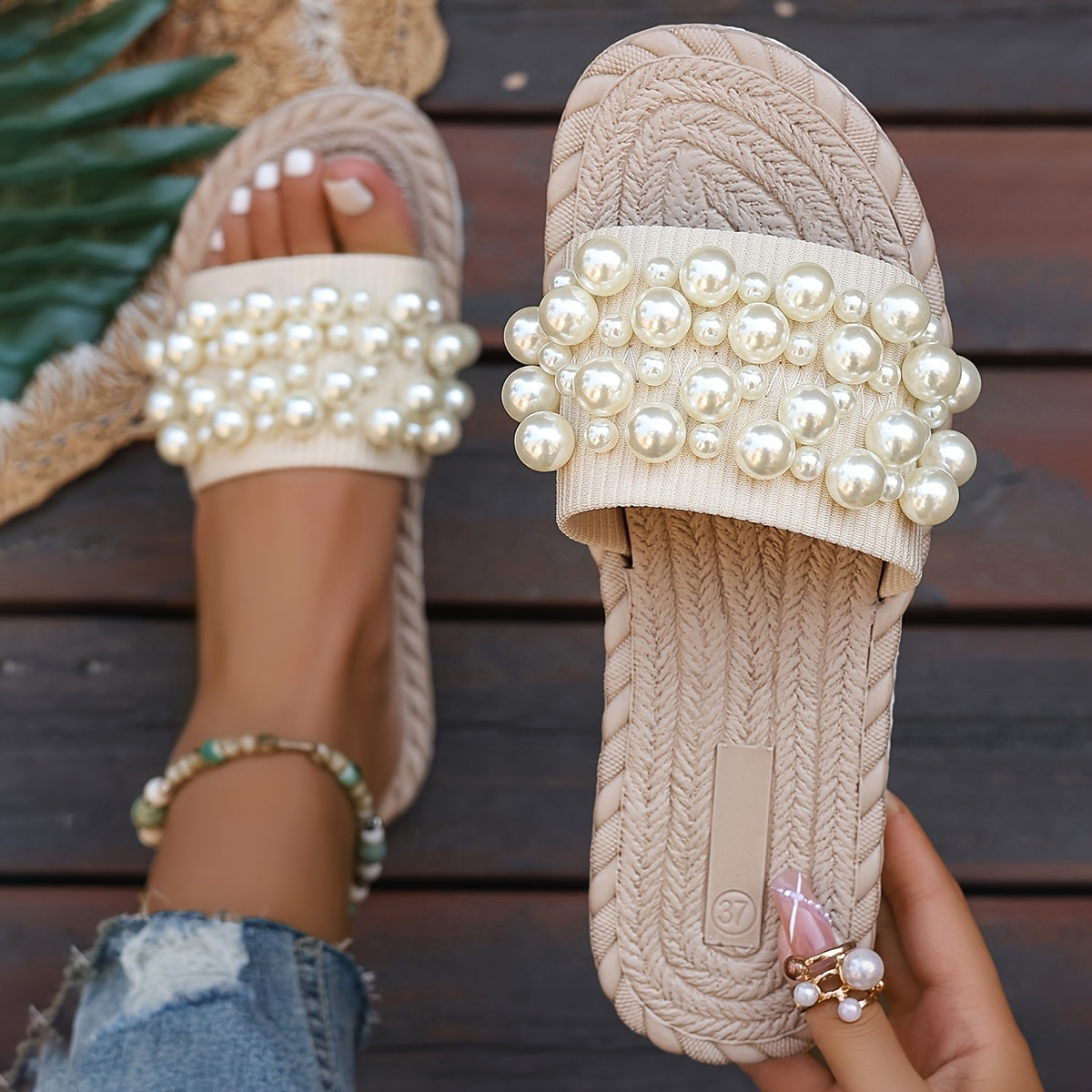 Sandales à glissière en perles pour femmes