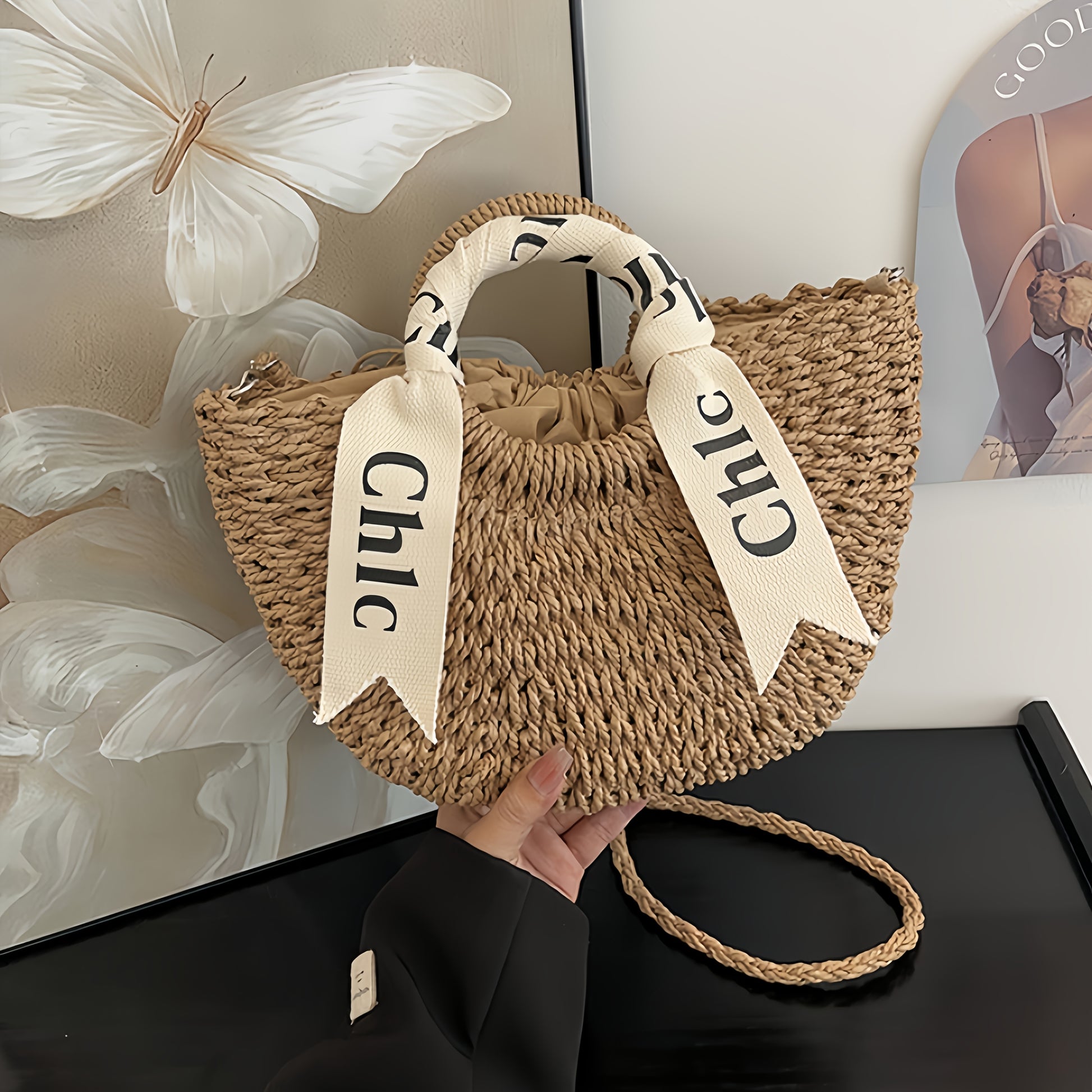 KEAPLAYEE Sac fourre-tout d'été élégant en paille pour femmes