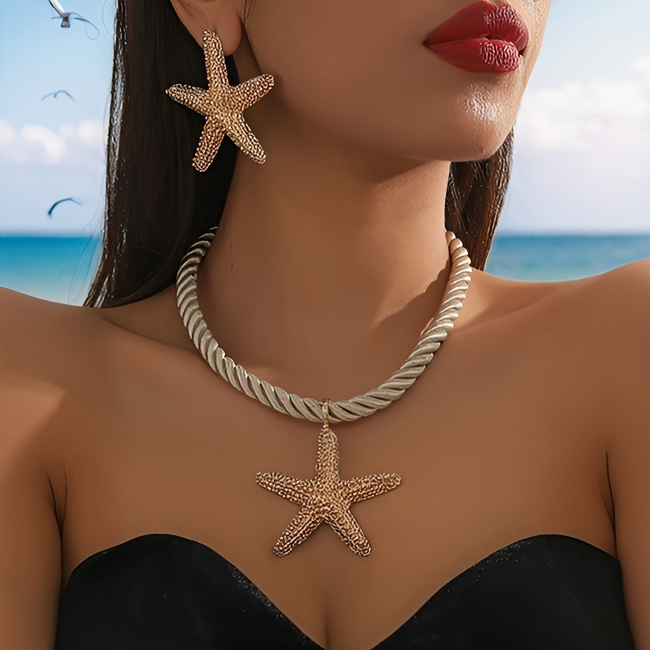 1 ensemble de 3 pièces collier pendentif étoile de mer de mode