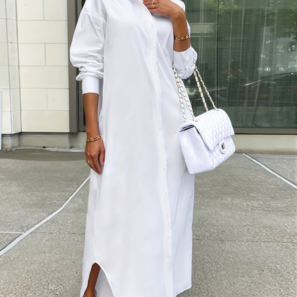Robe chemise longue élégante à manches longues pour femmes