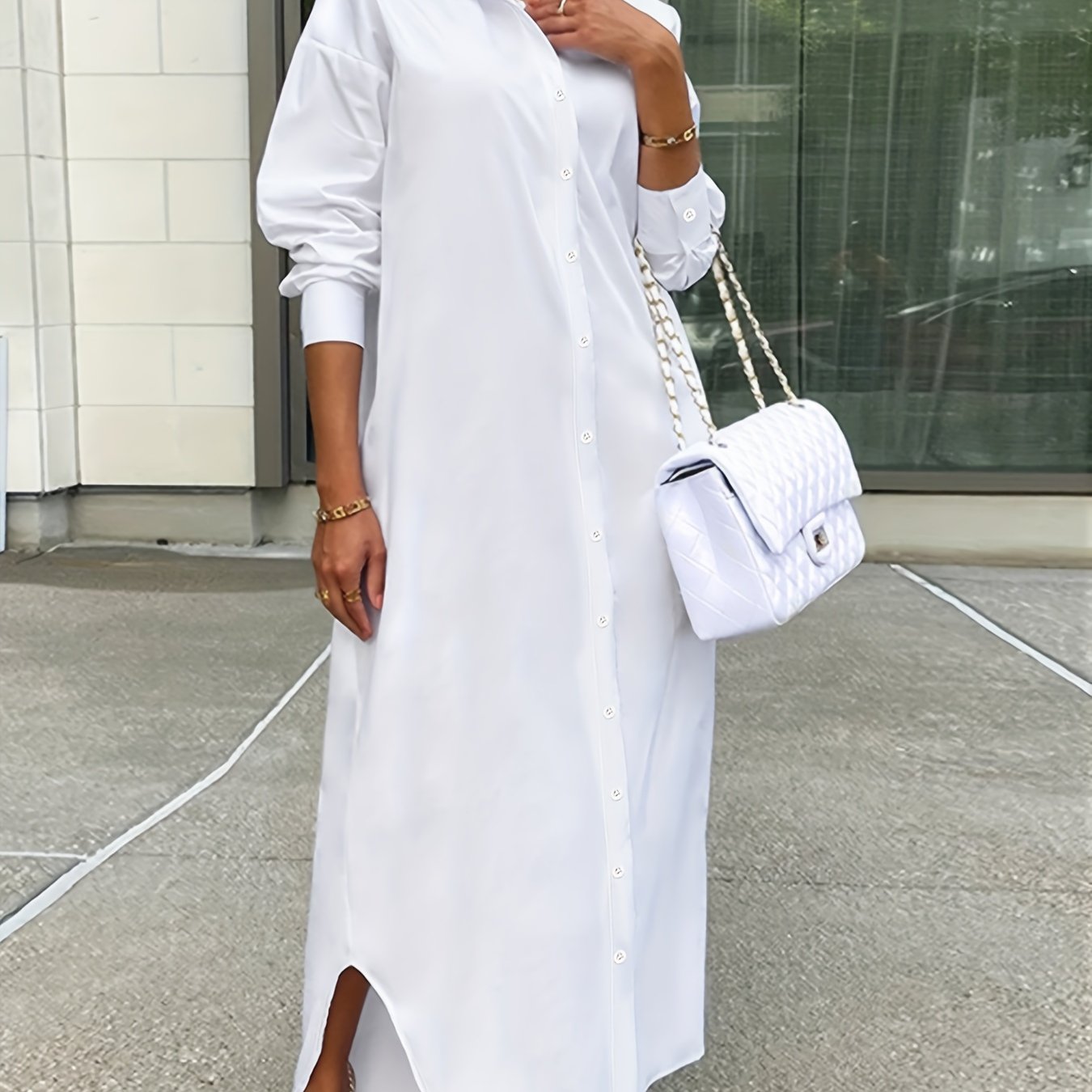 Robe chemise longue élégante à manches longues pour femmes