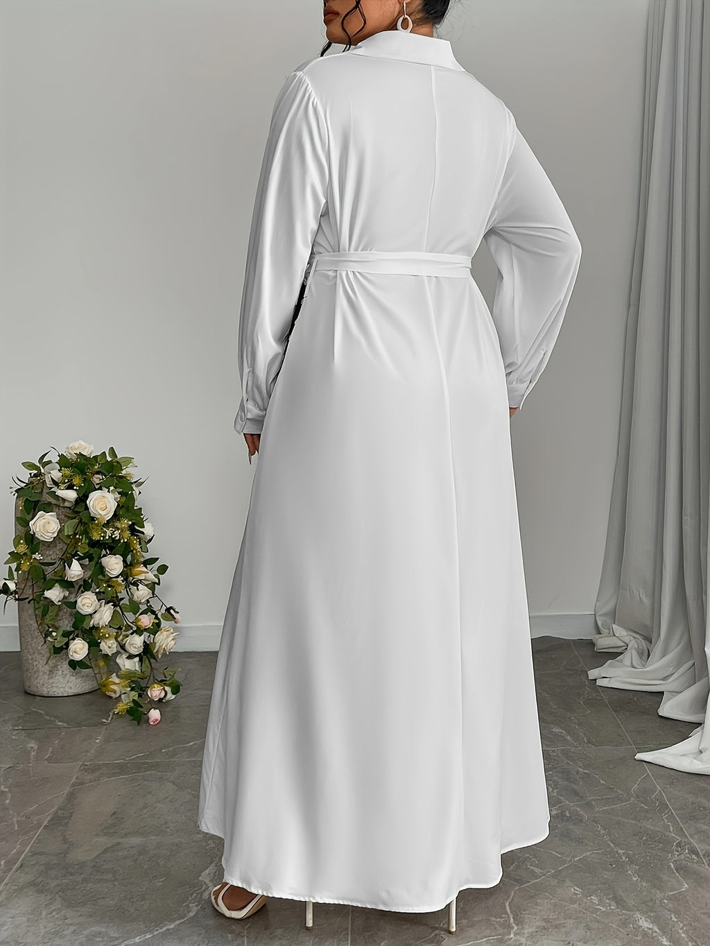 Grande taille, robe longue élégante à motif floral pour femmes, longue à poche latérale ample, printemps/automne longue longueur