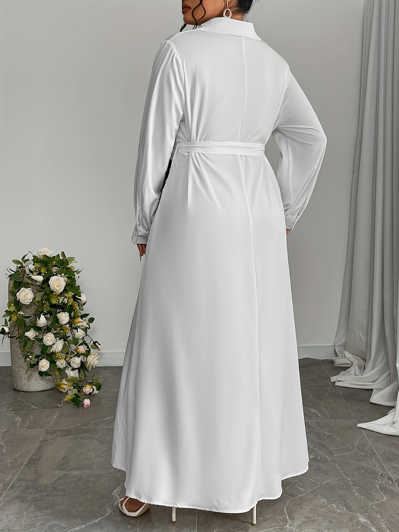 Grande taille, robe longue élégante à motif floral pour femmes, longue à poche latérale ample, printemps/automne longue longueur