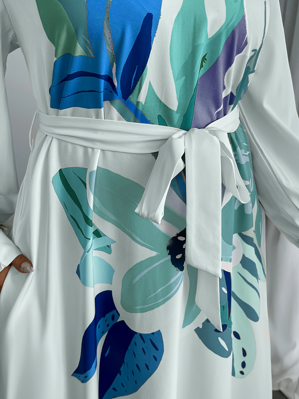 Grande taille, robe longue élégante à motif floral pour femmes, longue à poche latérale ample, printemps/automne longue longueur