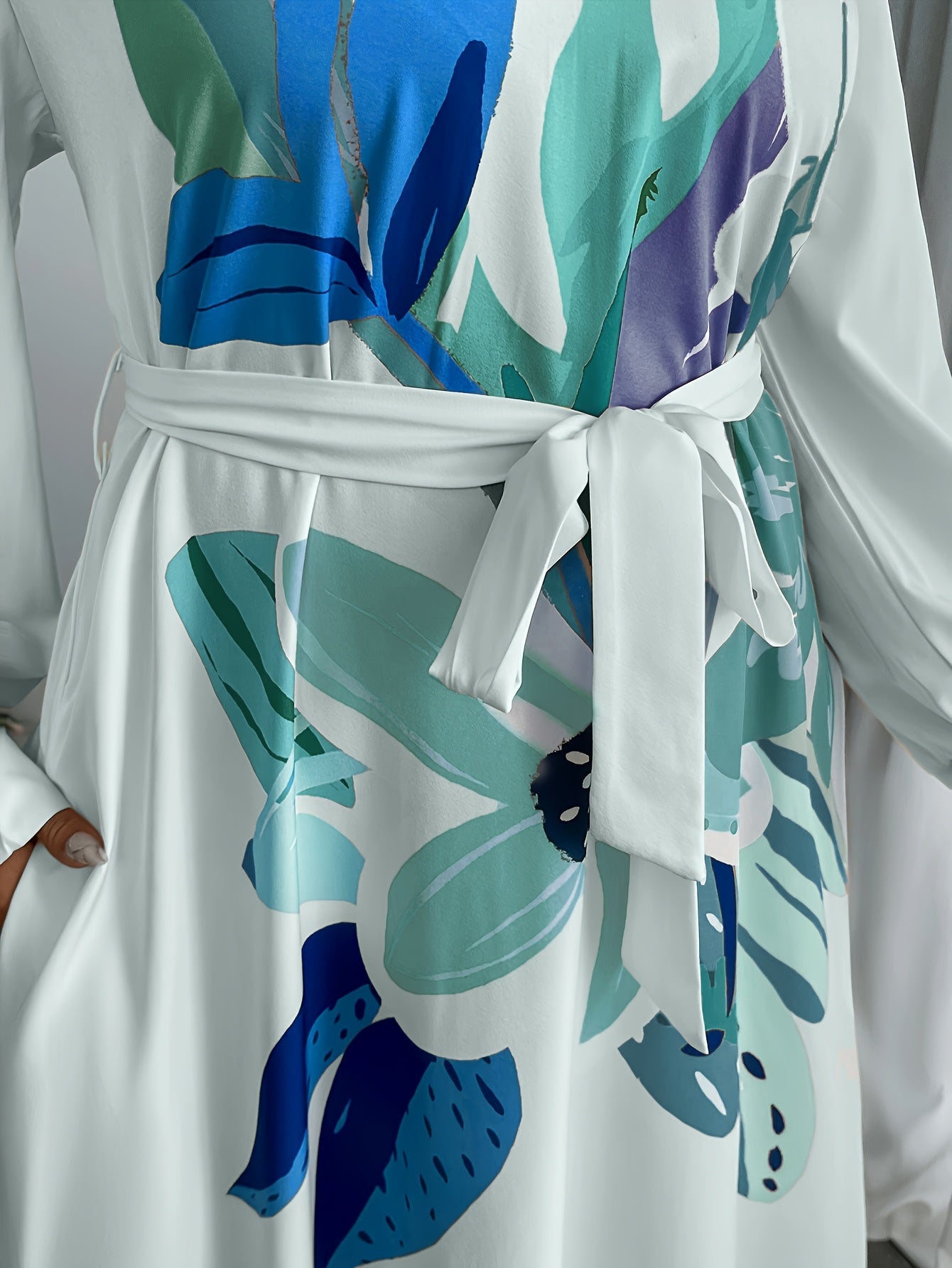 Grande taille, robe longue élégante à motif floral pour femmes, longue à poche latérale ample, printemps/automne longue longueur