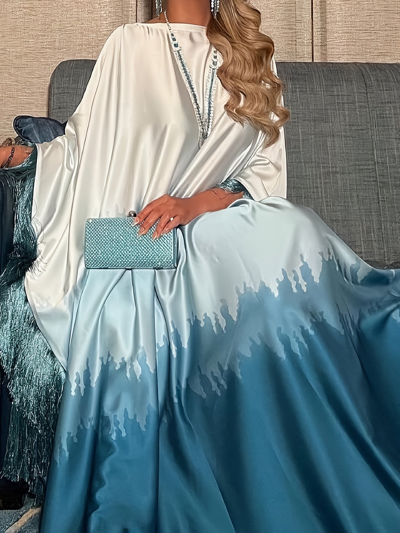 Robe longue ombre élégante rose dégradé à lavande pour femmes avec ourlet à pampilles irréguliers