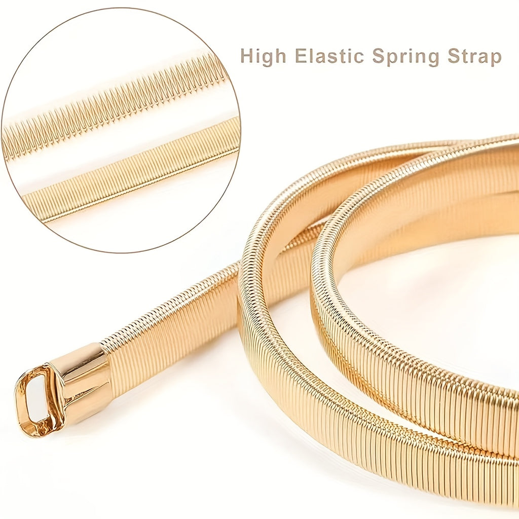 Ceinture de taille élastique à motif géométrique en métal élégant pour femmes pour robes, jupes et chemisiers