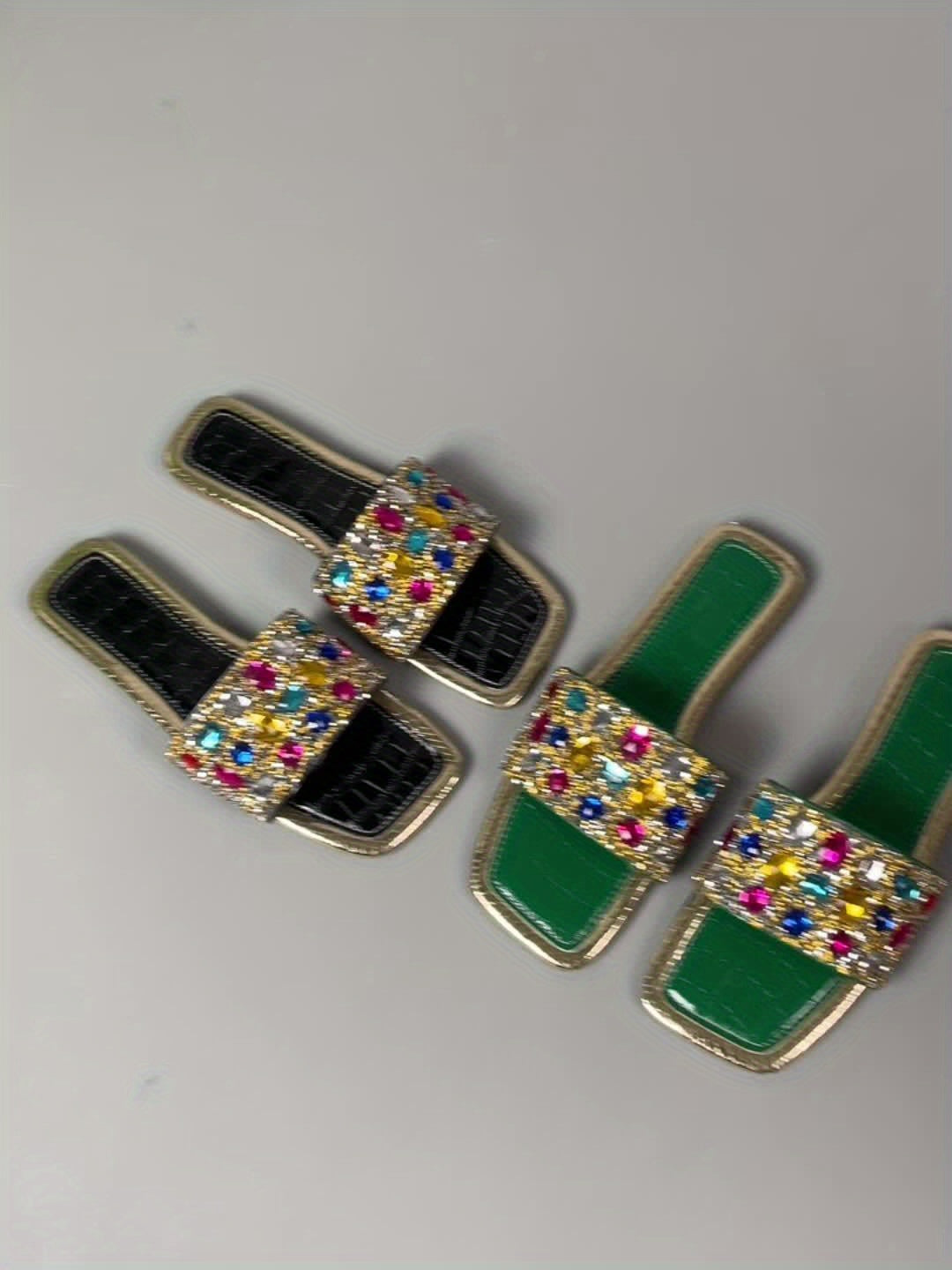Sandales plates à glissière colorées en strass pour femmes