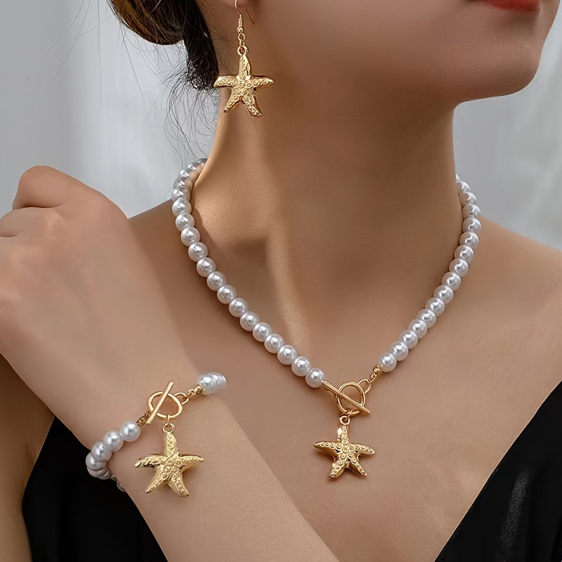1 ensemble de collier d’étoile de mer de perle d’imitation de nouvelle mode