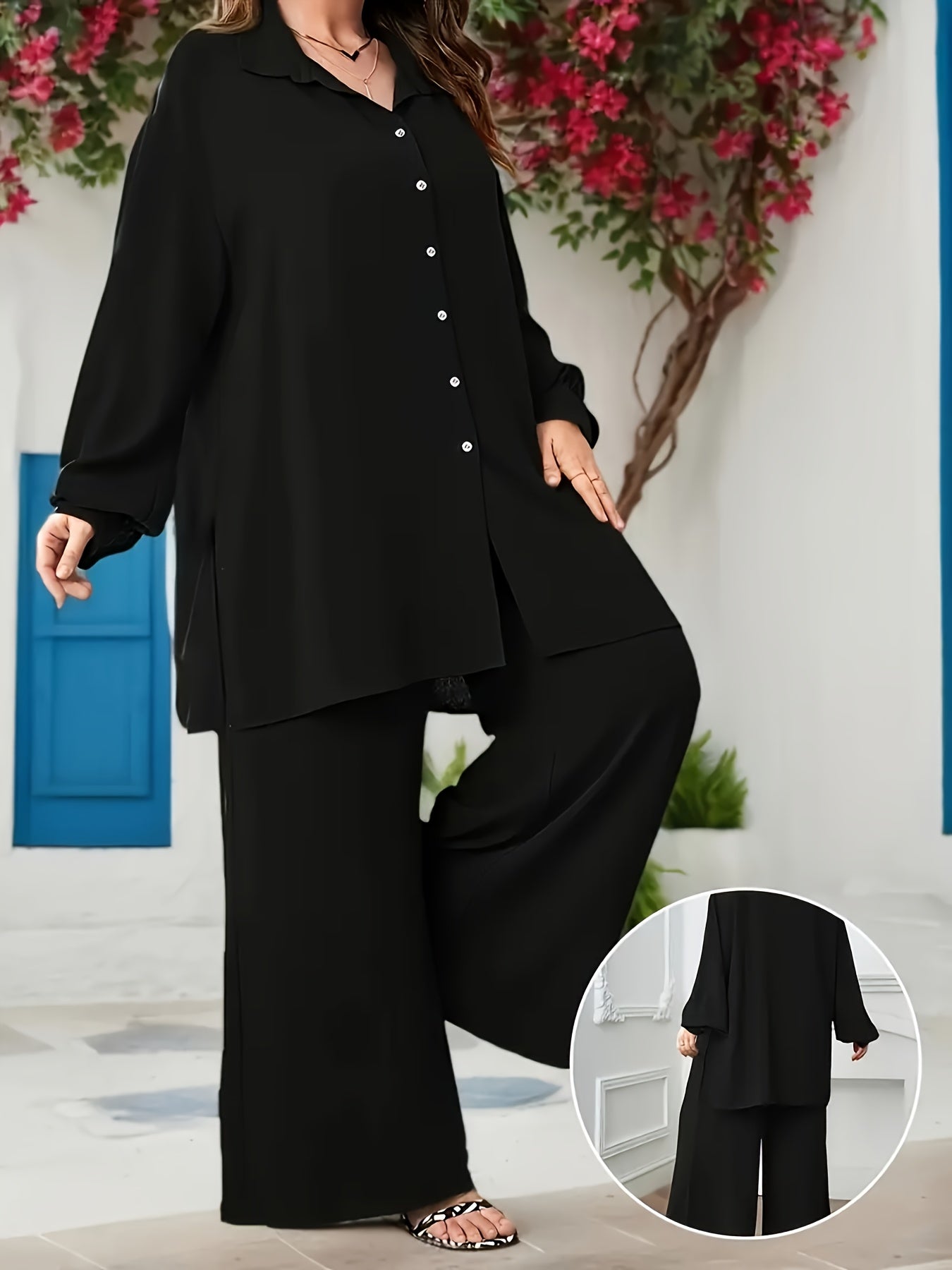 Grande taille, grande taille Ensemble deux pièces à la mode et élégant à col en V pour femmes