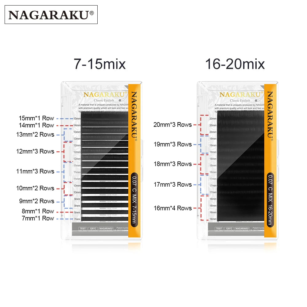 NAGARAKU-Extension de cils en vison synthétique classique, mélange naturel de qualité supérieure, fournitures de maquillage individuel, 16 rangées par étui, 7 ~ 25mm