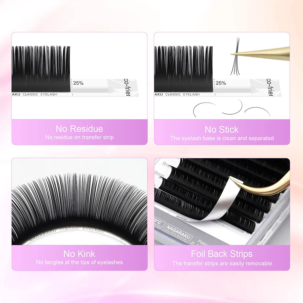 NAGARAKU-Extension de cils en vison synthétique classique, mélange naturel de qualité supérieure, fournitures de maquillage individuel, 16 rangées par étui, 7 ~ 25mm