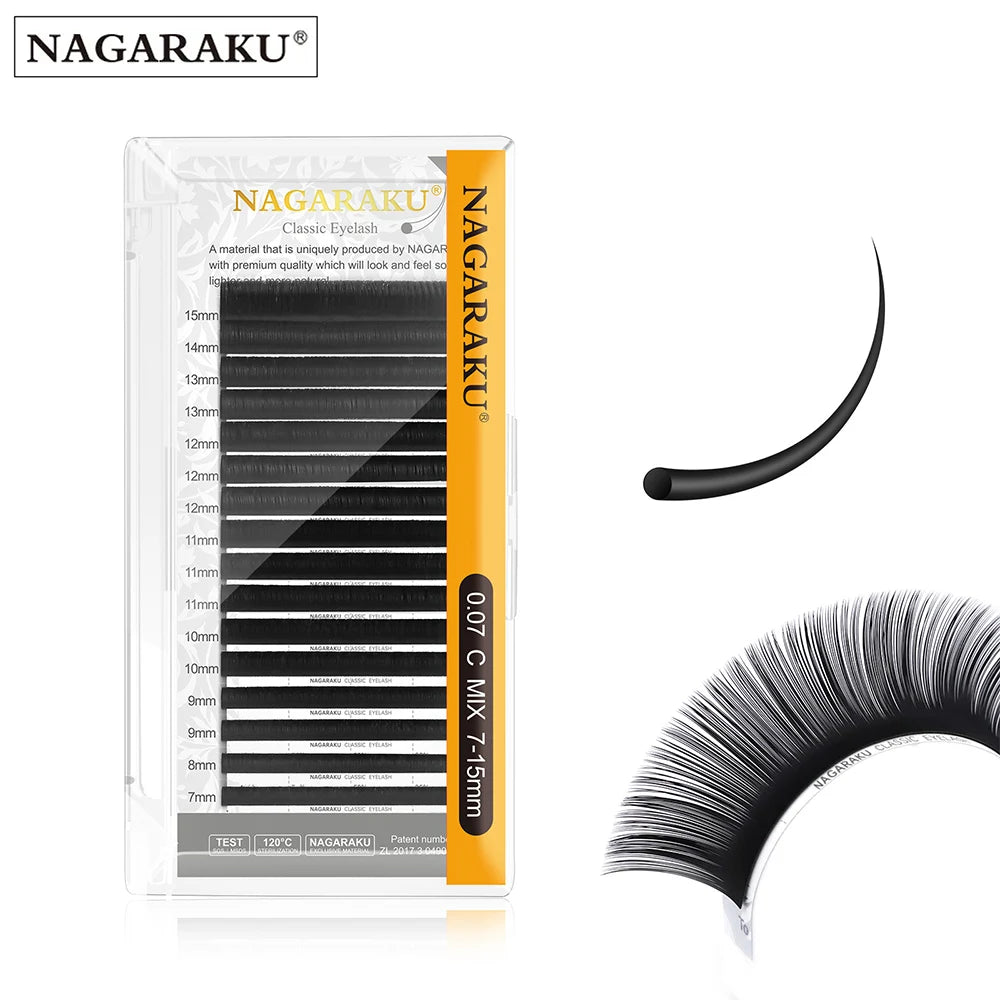 NAGARAKU-Extension de cils en vison synthétique classique, mélange naturel de qualité supérieure, fournitures de maquillage individuel, 16 rangées par étui, 7 ~ 25mm