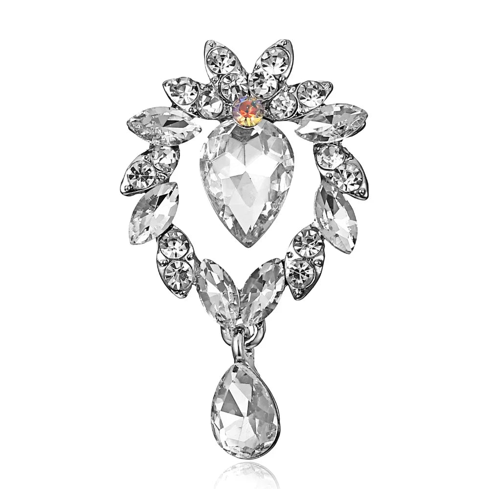 Broche à fleurs en cristal pour femmes, bleu profond, plante, Badge élégant, bijoux à la mode, broche pour fête de mariage, cadeaux de fête