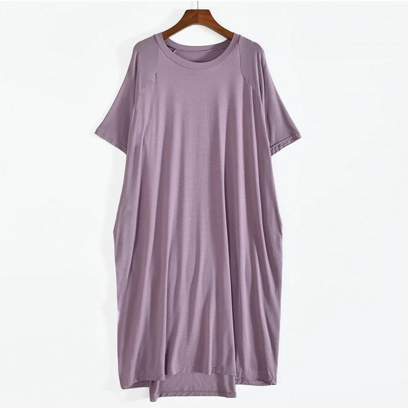 Robe longue d'été en modal pour femmes, grande taille 8XL 150kg, col rond, manches courtes, douce et confortable, décontractée, pour la maison