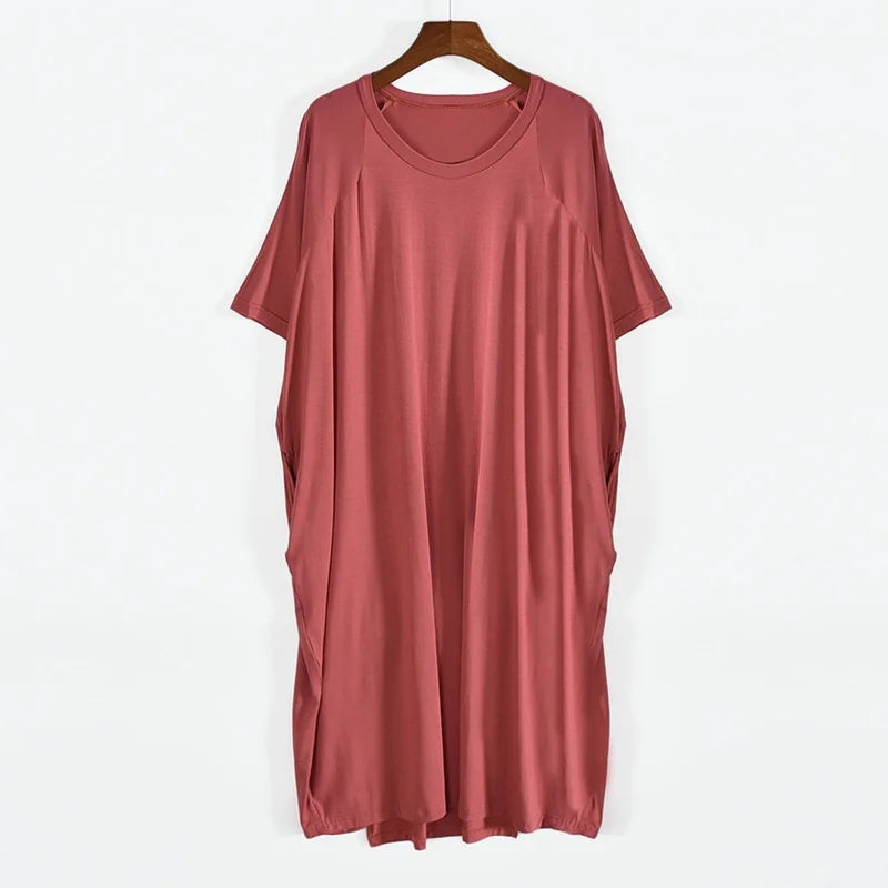 Robe longue d'été en modal pour femmes, grande taille 8XL 150kg, col rond, manches courtes, douce et confortable, décontractée, pour la maison
